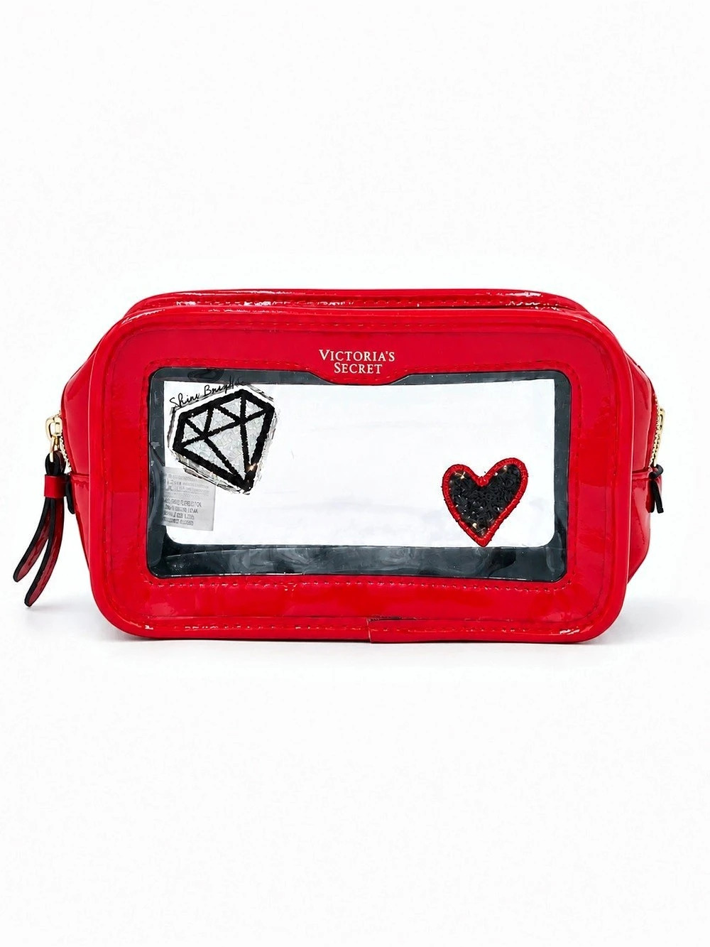 Victoria's Secret Red Clear VS Patch Makeup Cosmetic Case Bag Travel Cube Patent